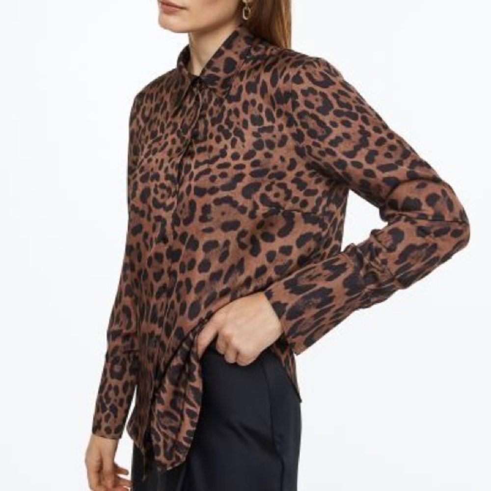 H&M Fitted Shirt in Brown/Leopard Print